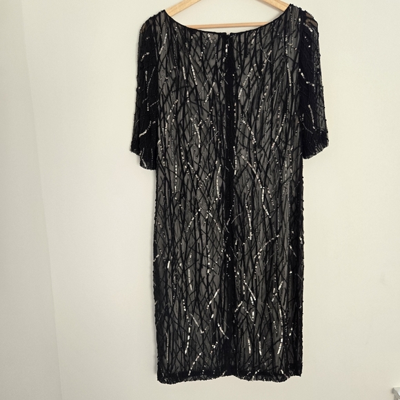 St. John Black Silk Hand Beaded Short Sleeve Caviar Dress - Picture 6 of 7